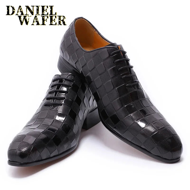 Oxford homme en cuir à lacets, motif carreaux – CLEVI Paris