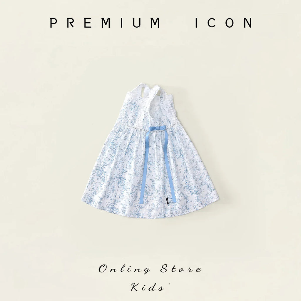 Robe fille bleue fleurie avec nœud – CLEVI Paris
