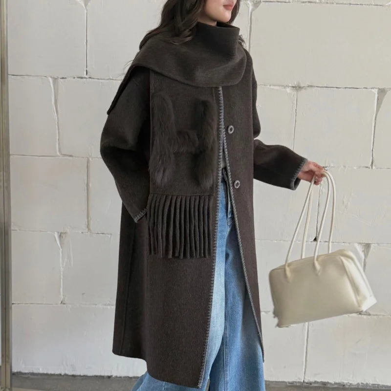 Manteau long en laine à col écharpe femme – CLEVI Paris