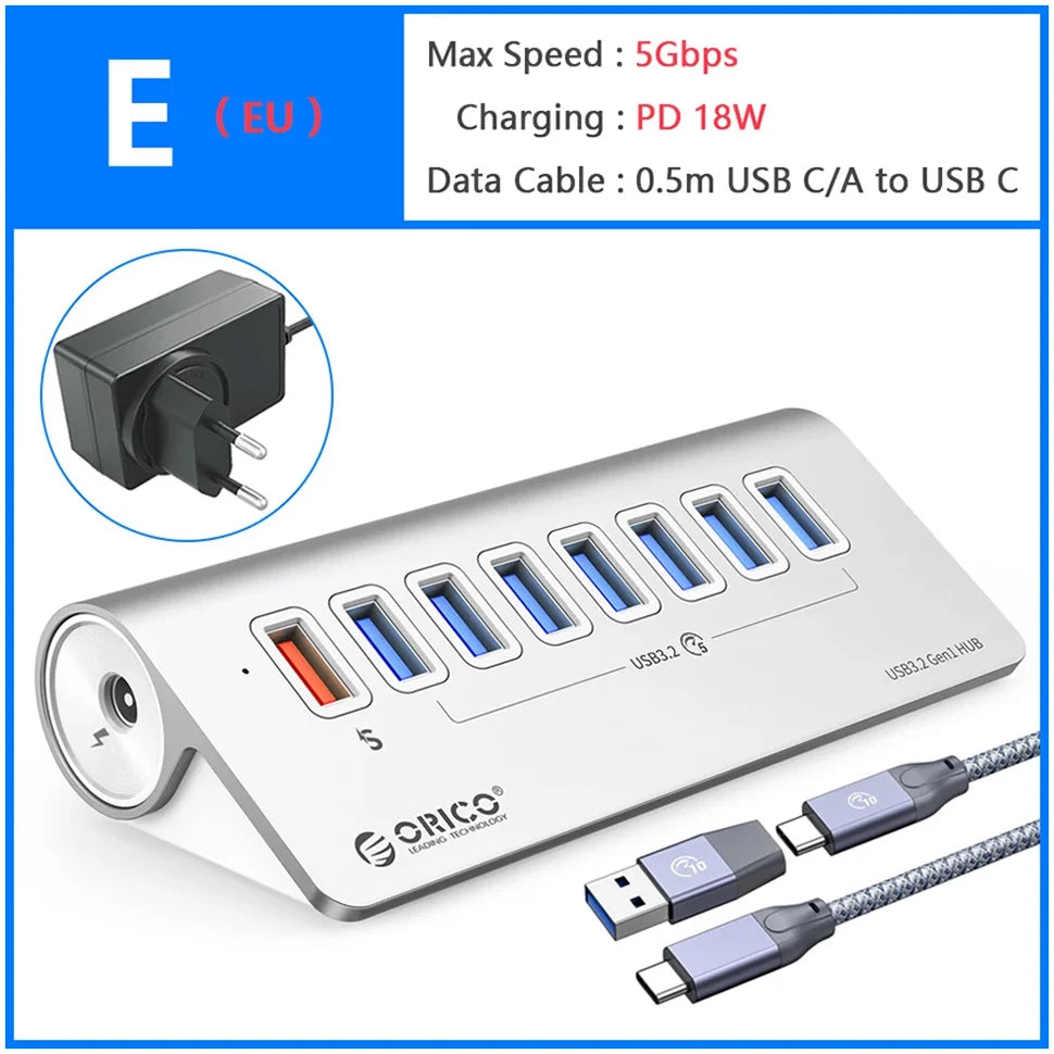 Docking Station ORICO USB-C 10Gbps 4 7 Ports PD60W Aluminium PC Mac – CLEVI Paris