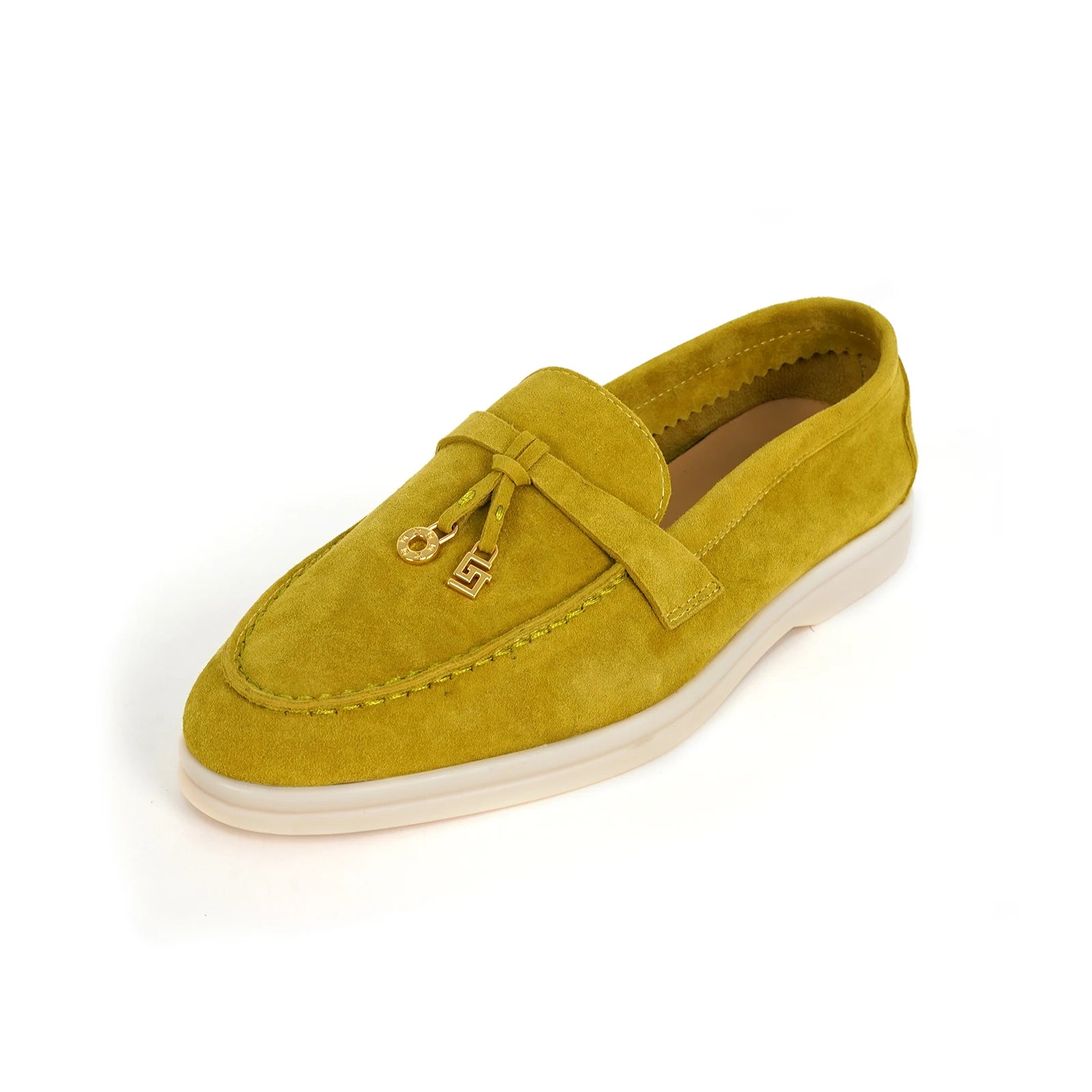 Mocassins Femme Daim Mouton Bout Rond Décoration Métal Slip-On Semelle Antidérapante – CLEVI Paris