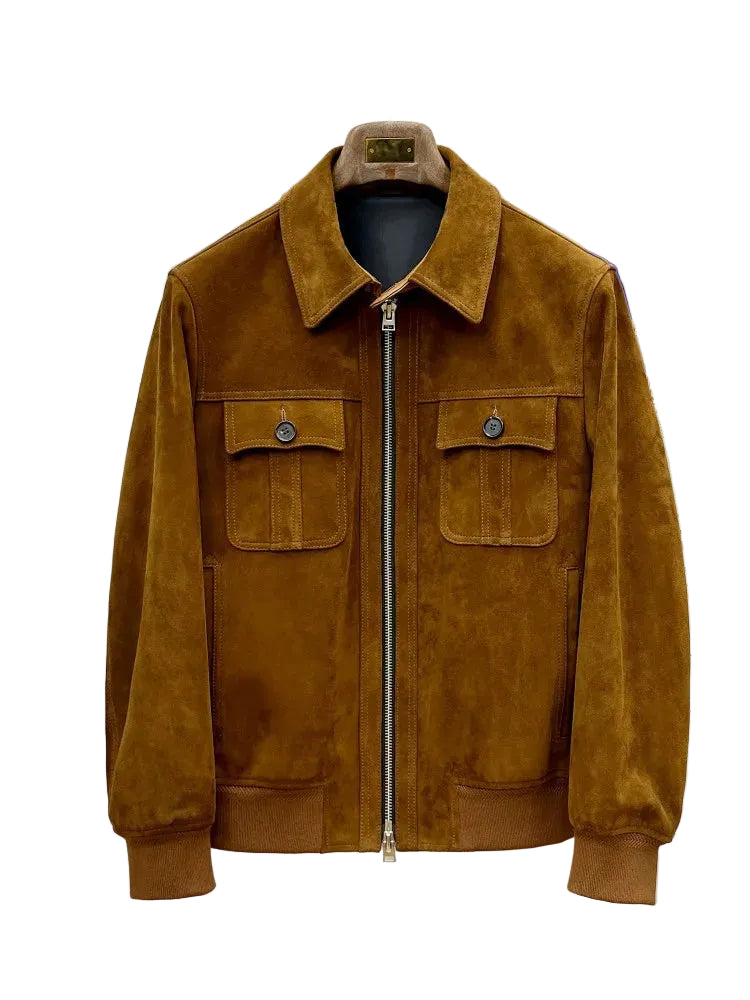Veste homme marron zippée à col rabattu – CLEVI Paris