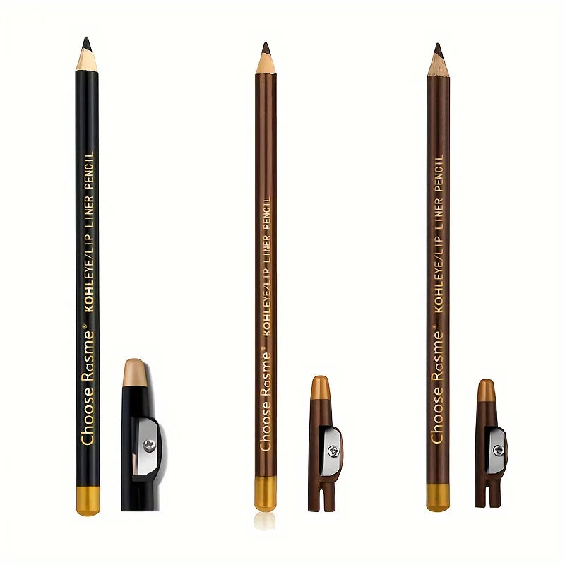 Kit Maquillage 3-en-1 – Crayon Sourcils, Eye-Liner & Lèvres Waterproof Longue Tenue + Taille-Crayon – CLEVI Paris