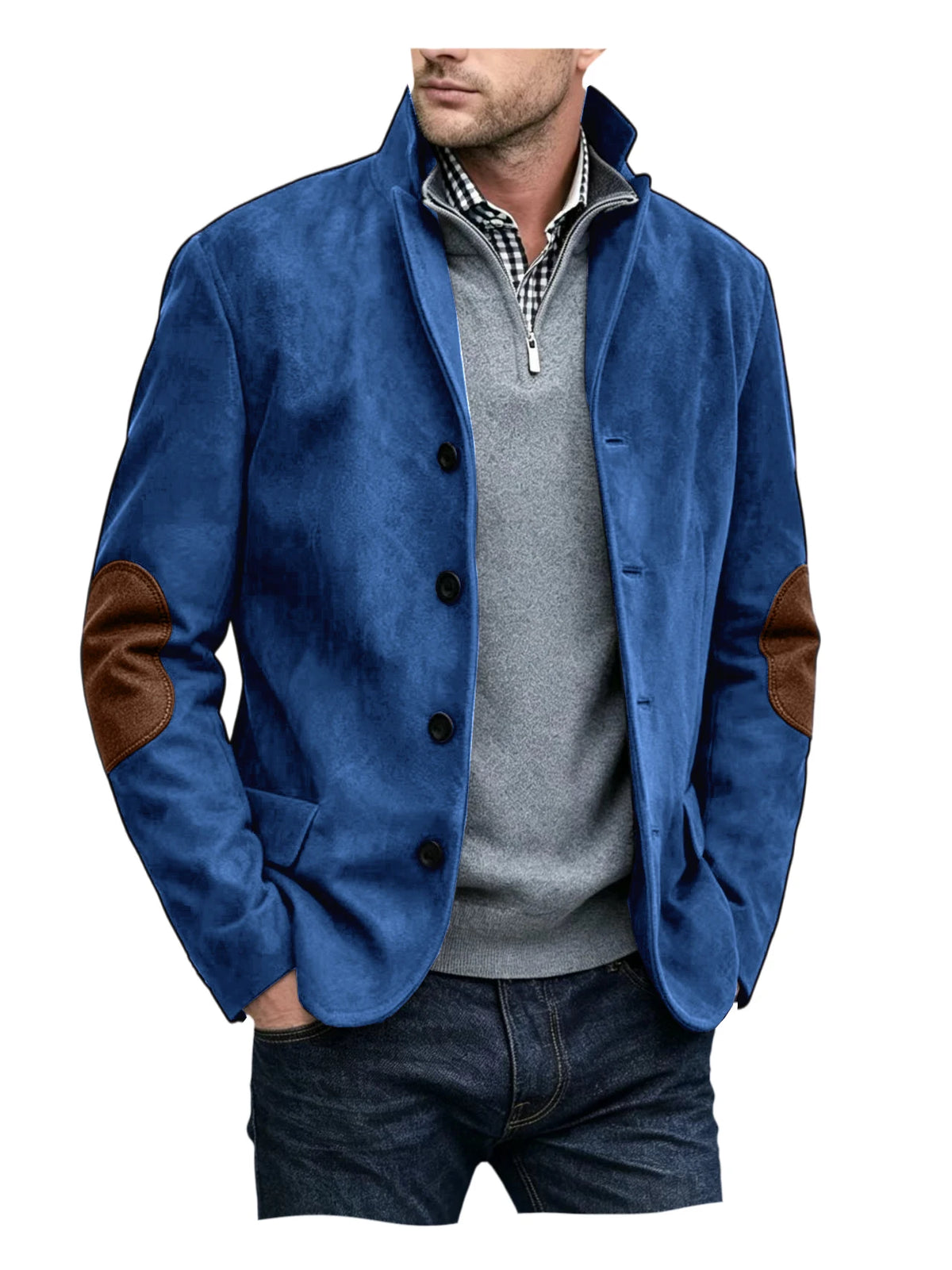 Blazer homme col montant, patchs aux coudes – CLEVI Paris