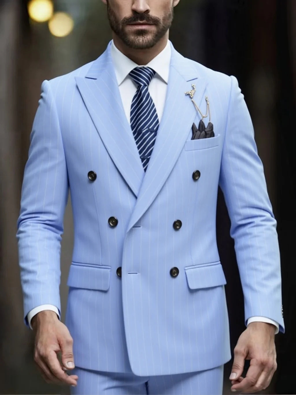 Costume homme rayé 2 pièces, double boutonnage – CLEVI Paris