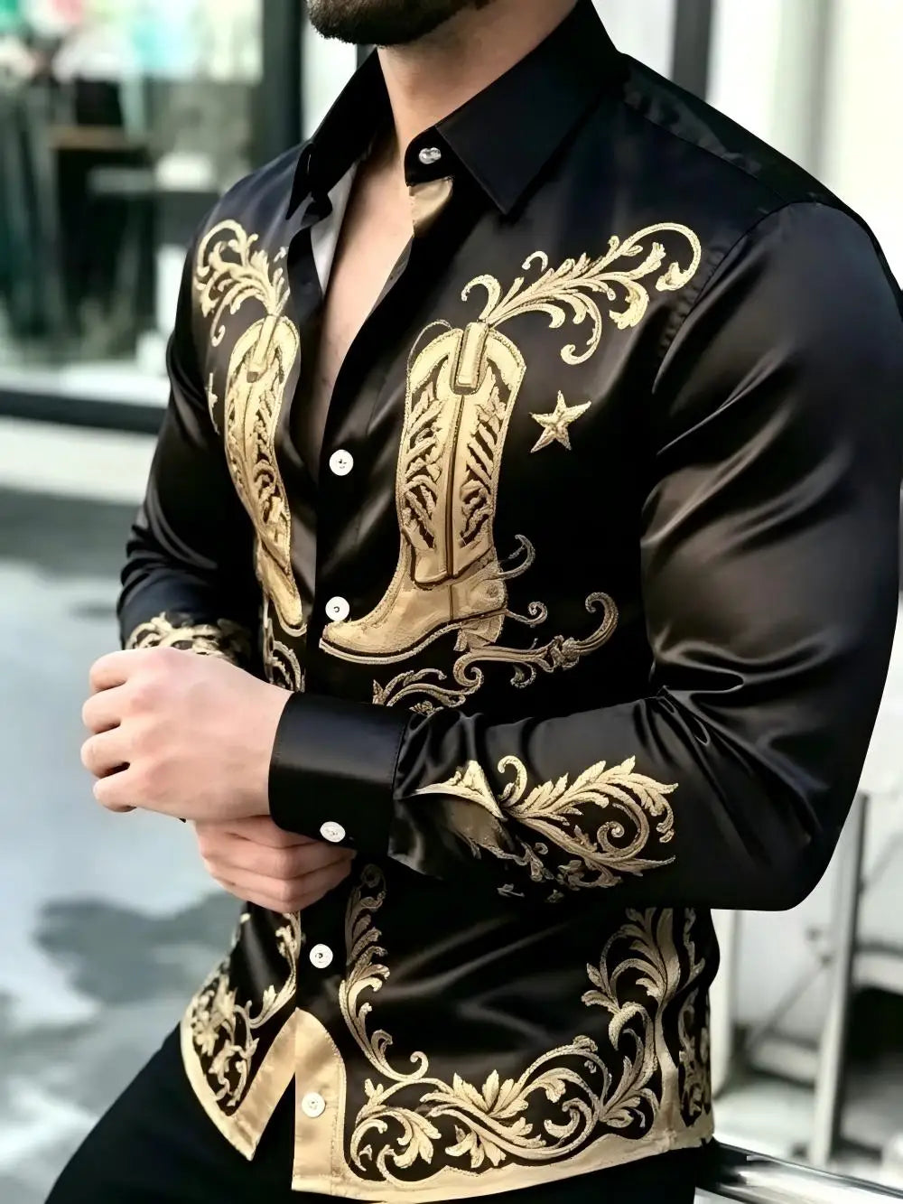 Chemise homme en satin imprimé – CLEVI Paris