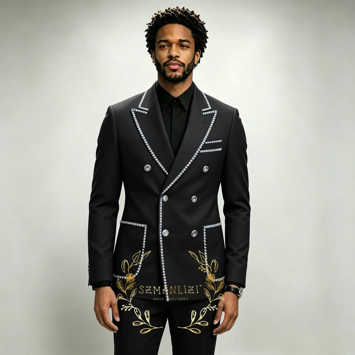 Costume Homme 2 Pièces Smoking Luxe Bleu Royal Cristaux Revers Pointu Double Boutonnage Mariage XS-6XL – CLEVI Paris
