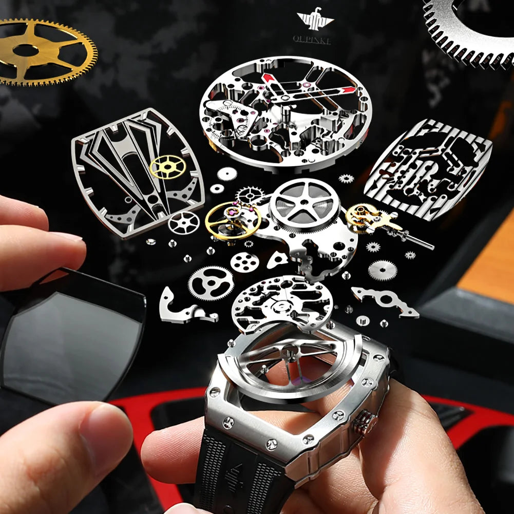 Montre Homme Automatique Squelette Tonneau Silicone Oupinke 3179 – CLEVI Paris