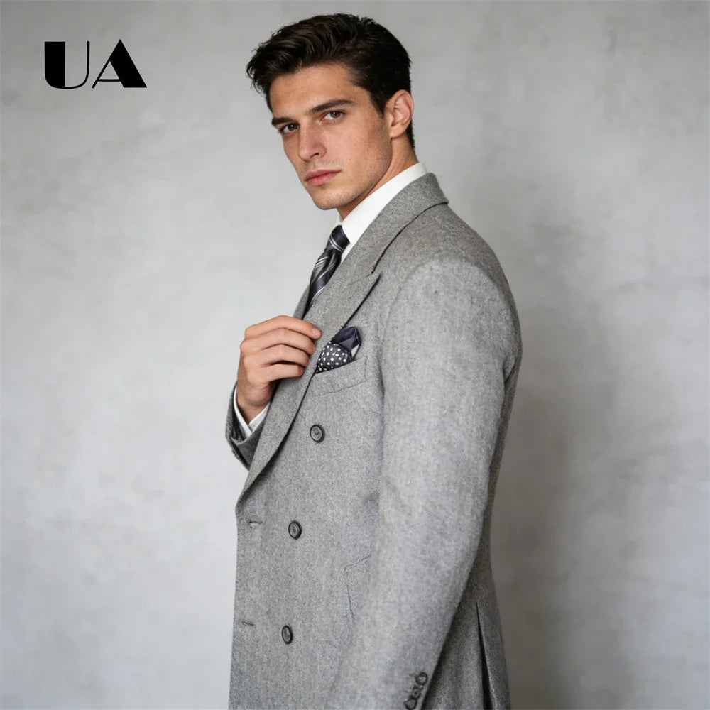 Manteau long homme gris à chevrons – CLEVI Paris