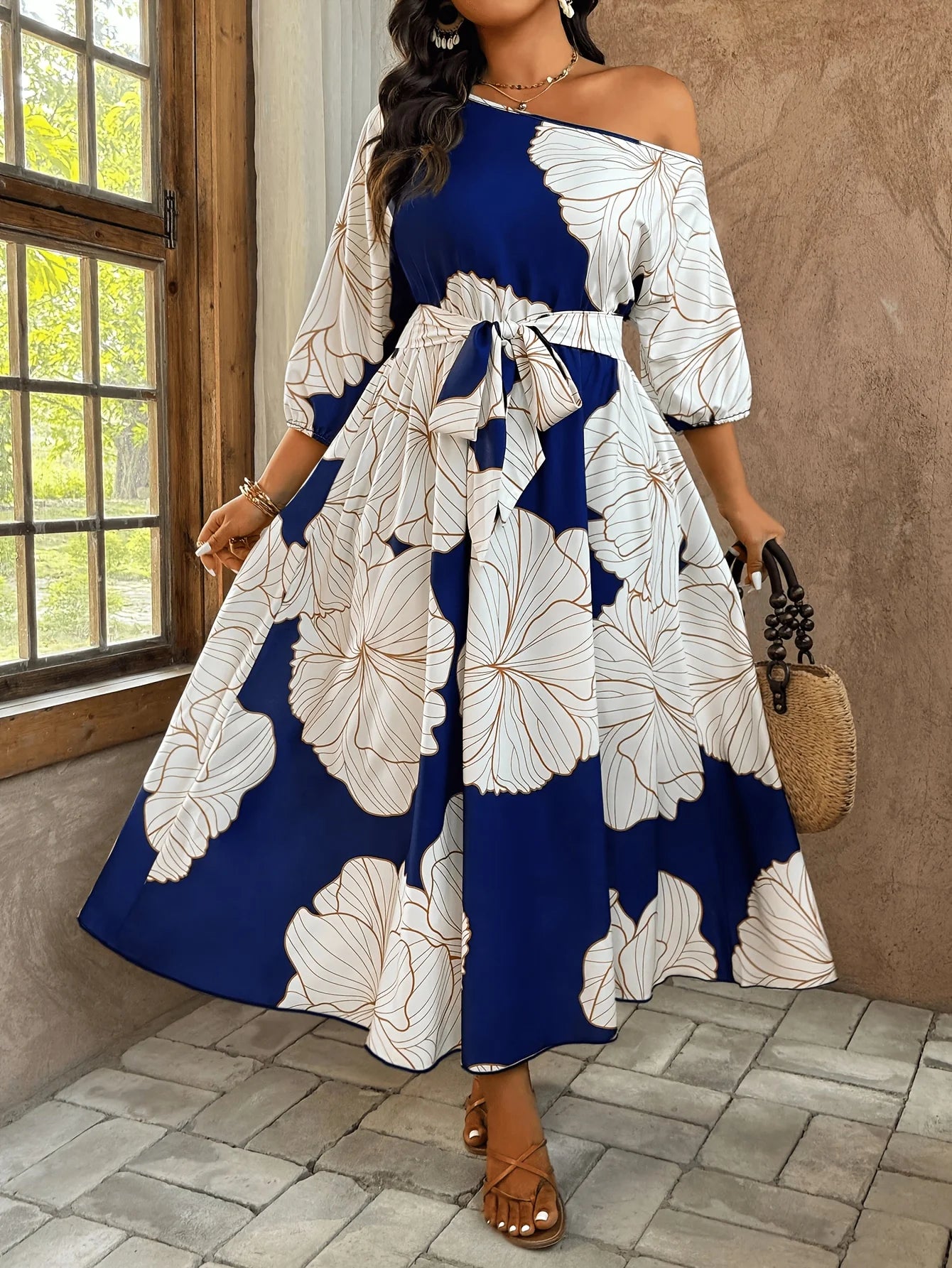 Robe Femme Grande Taille Épaules Dénudées Imprimé Floral Multicolore Bohème – CLEVI Paris