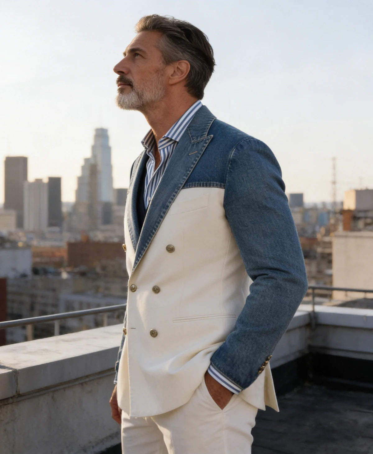 Blazer croisé manches denim homme – CLEVI Paris