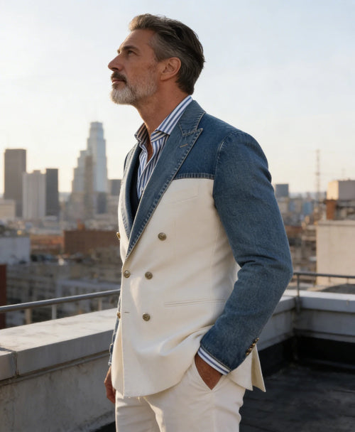 Blazer croisé manches denim homme – CLEVI Paris