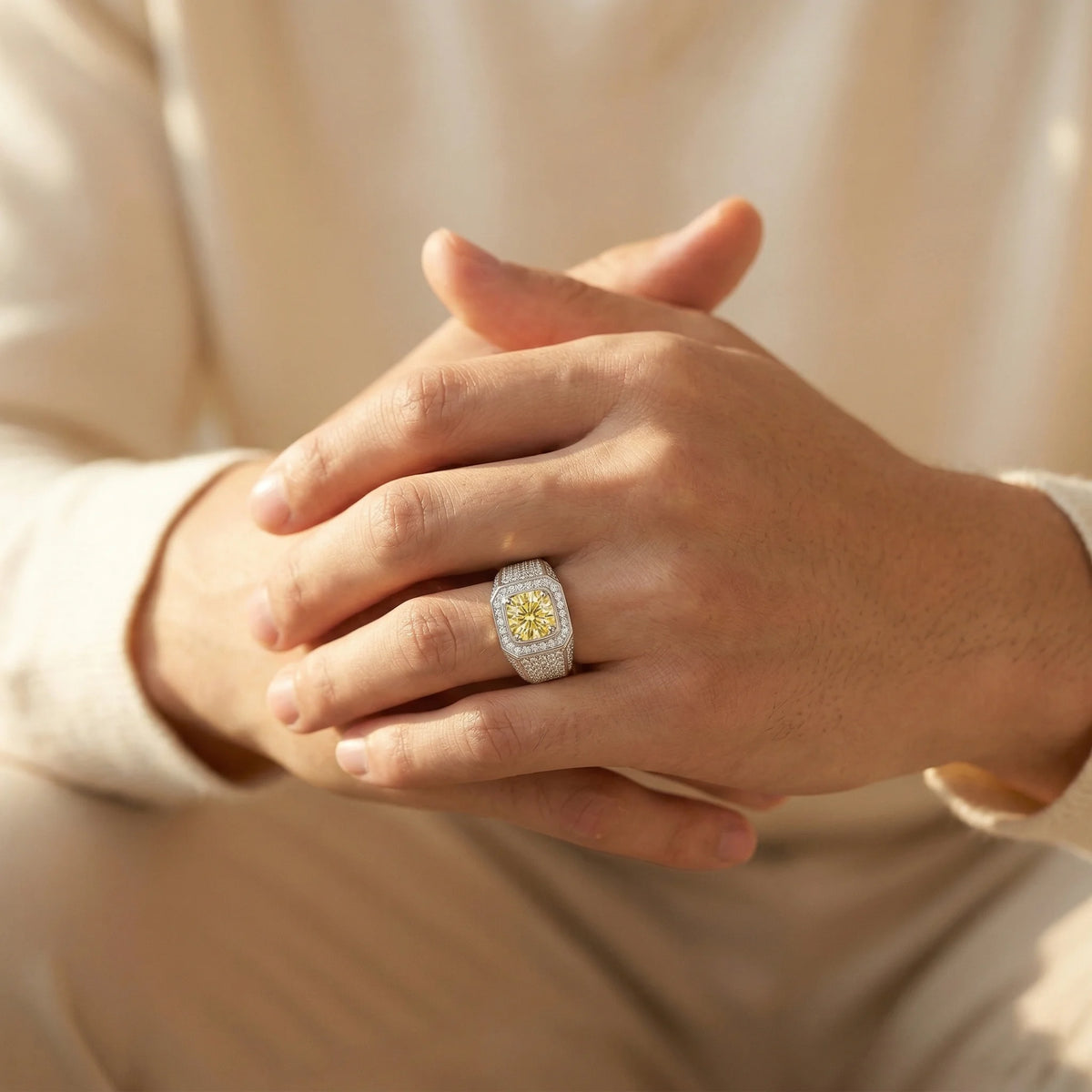 Bague Homme Moissanite Jaune 2CT Argent 925 Or – CLEVI Paris