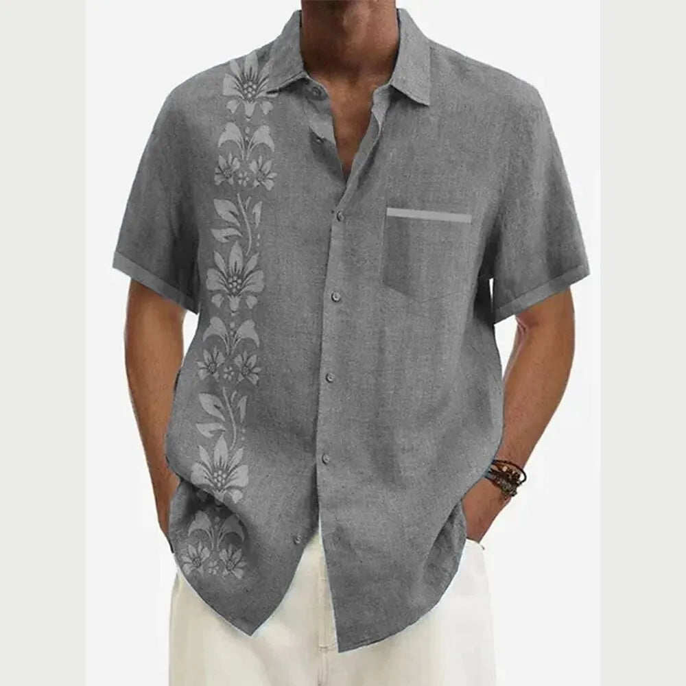 Chemise homme à fleurs en lin manches courtes – CLEVI Paris