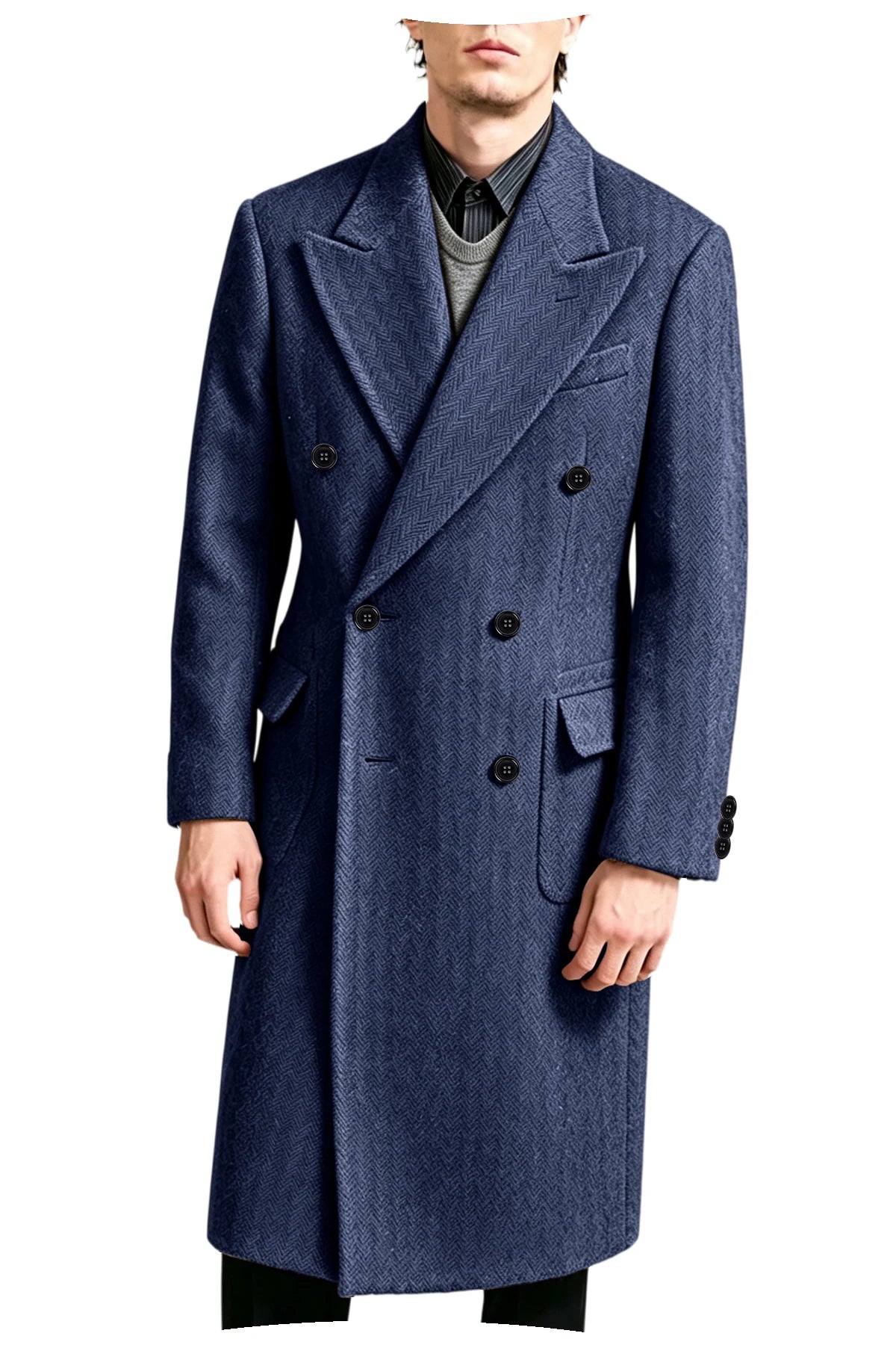 Manteau long homme tweed à chevrons – CLEVI Paris