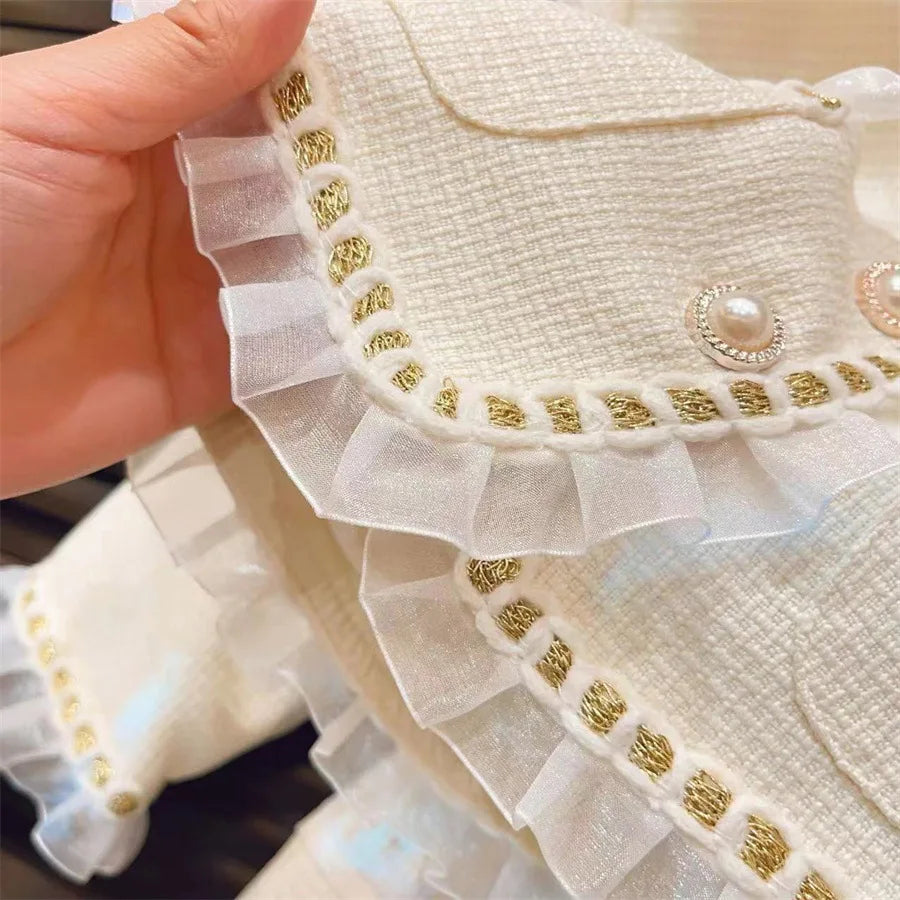 Ensemble fille beige dentelle et jupe plissée – CLEVI Paris