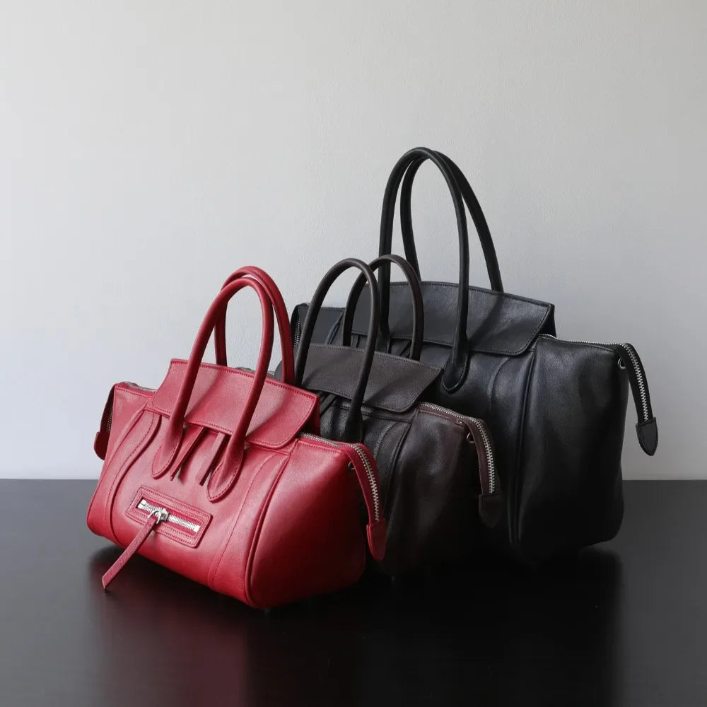 Boston Bag Cuir Véritable Femme Poche Zippée 2 Tailles – CLEVI Paris