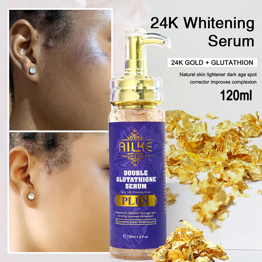 Gamme Double Glutathion PLUS AILKE – Sérum 24K Or, Lotion, Savon & Crème Anti-Taches – CLEVI Paris