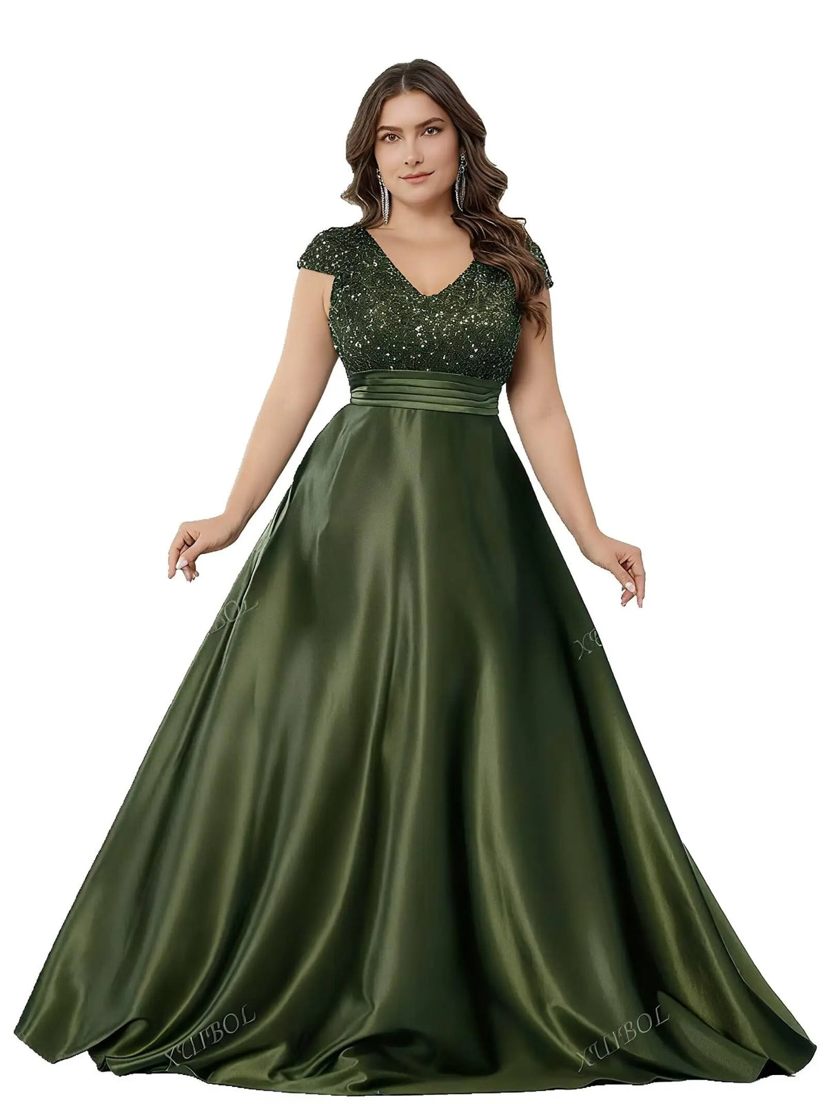 Robe longue satinée pailletée manches courtes – CLEVI Paris