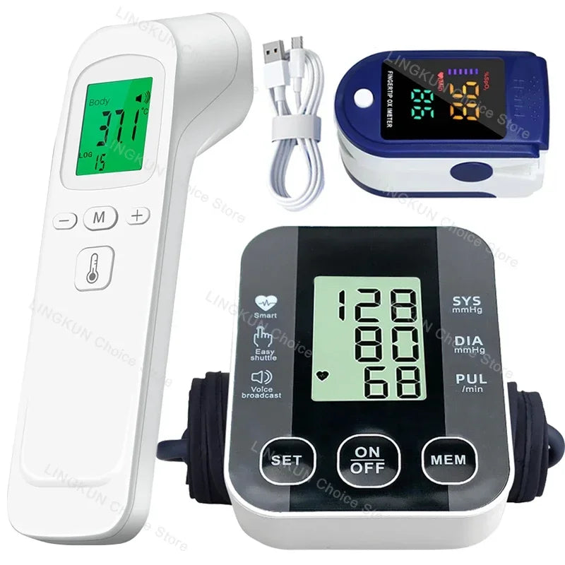 Kit Santé 3-en-1 Tensiomètre Bras Thermomètre Oxymètre Certifié CE – CLEVI Paris