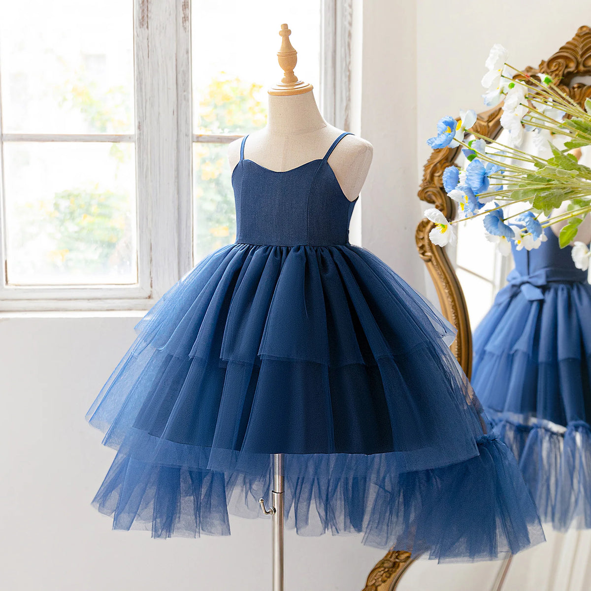 Robe fille bleue en tulle AT6121 – CLEVI Paris