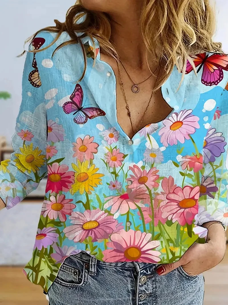 Chemisier Femme Fleuri à Col Boutonné – CLEVI Paris