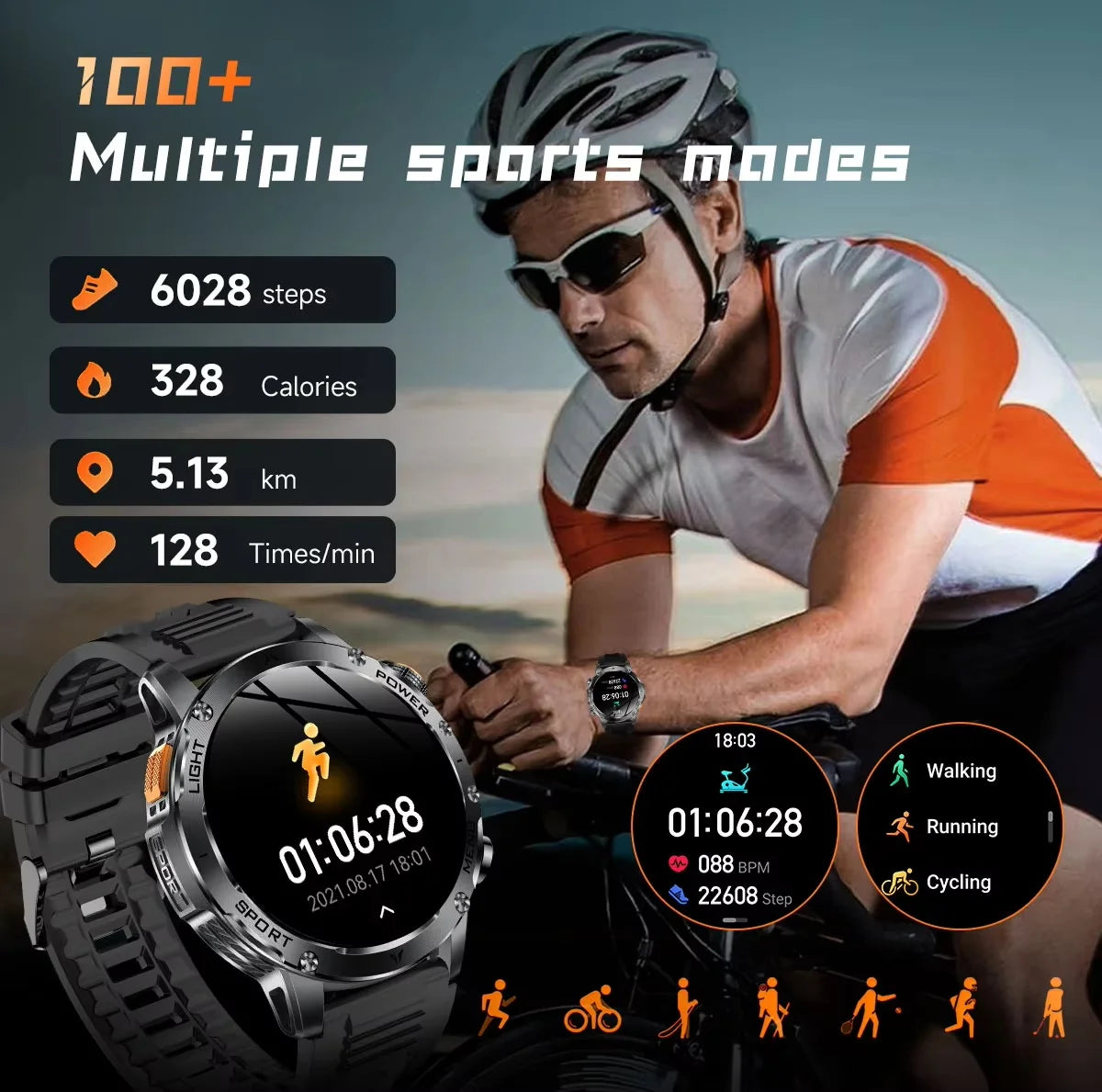 Montre connectée AK87 AMOLED avec lampe LED – CLEVI Paris