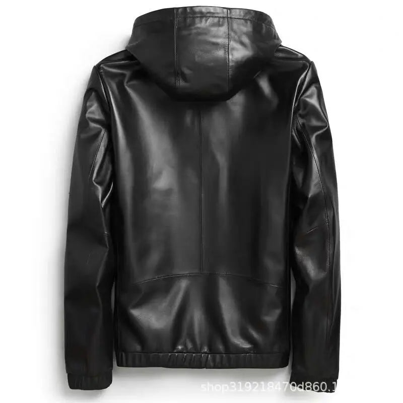 Blouson homme en cuir noir à capuche – CLEVI Paris