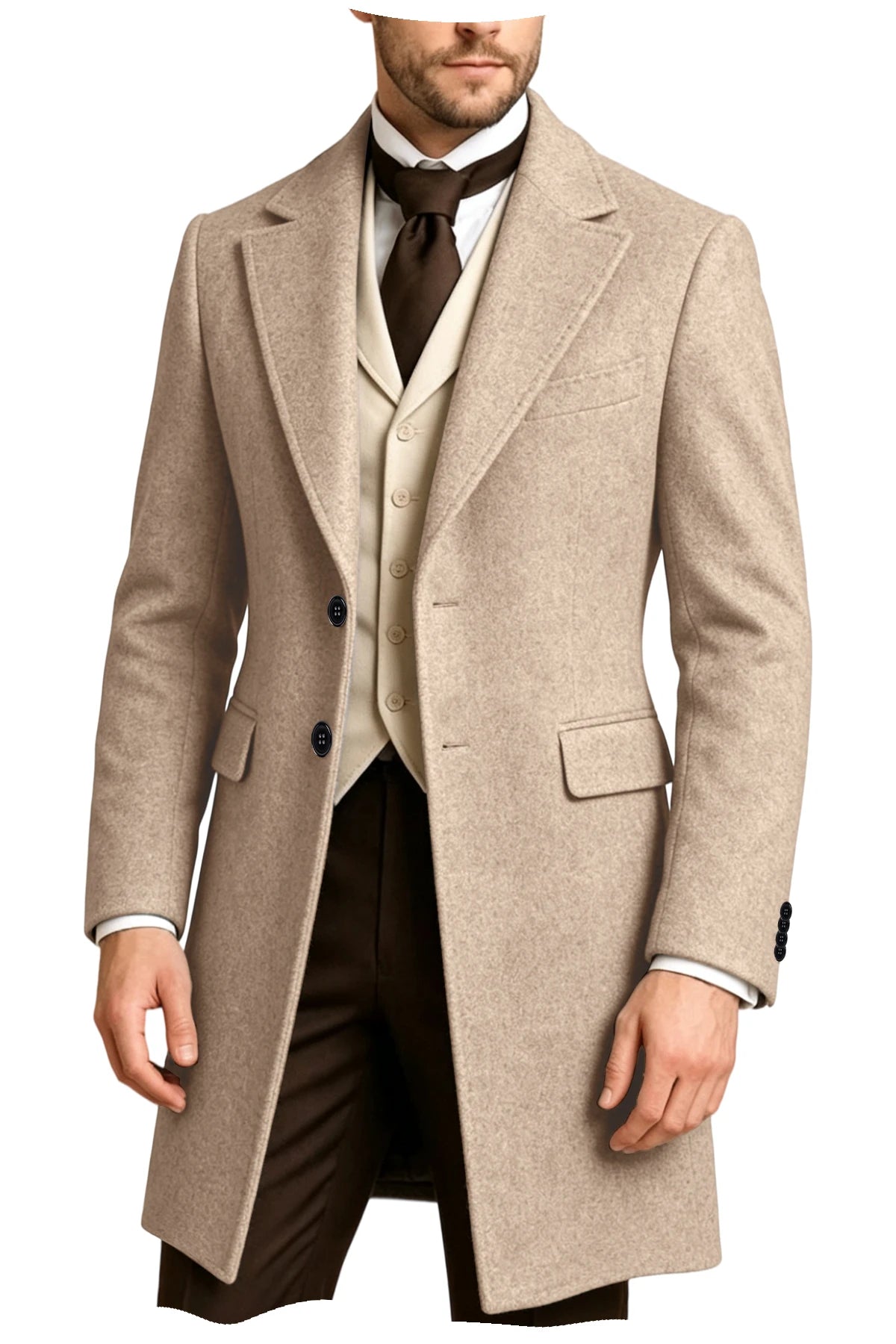 Manteau homme long à revers style rétro – CLEVI Paris