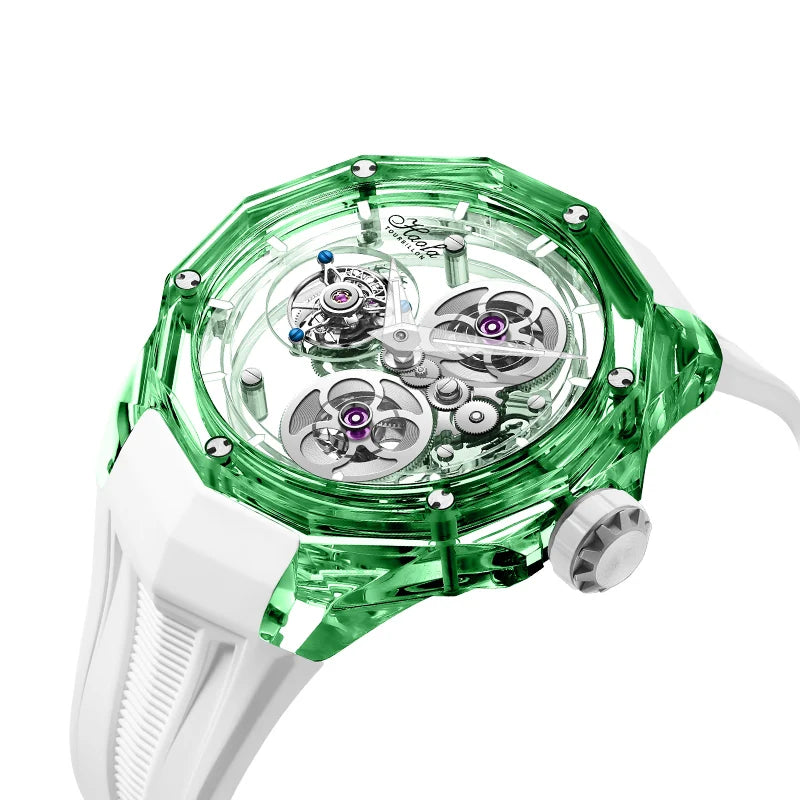 Montre Homme Tourbillon Volant HAOFA 2388 – Boîtier Saphir ou Grenat Transparent Squelette Réserve 60h Édition Limitée – CLEVI Paris