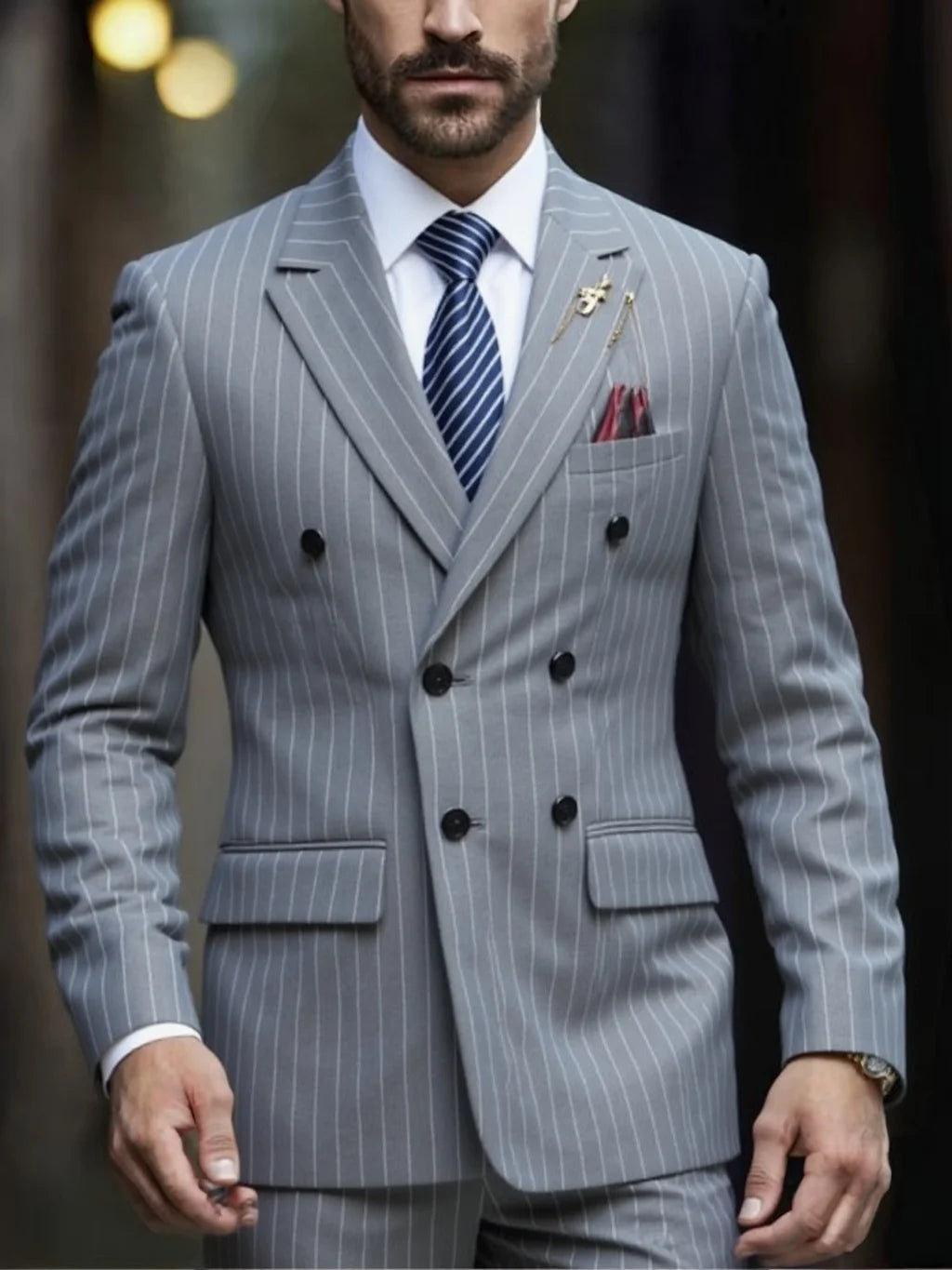 Costume homme rayé 2 pièces, double boutonnage – CLEVI Paris