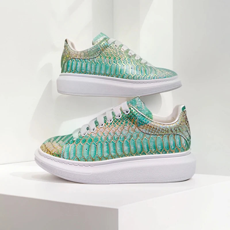 Sneakers basses homme vertes à plateforme – CLEVI Paris