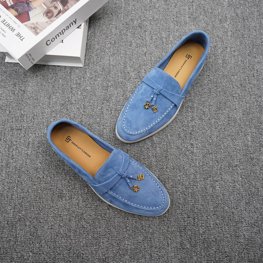 Mocassins Femme Daim Mouton Bout Rond Décoration Métal Slip-On Semelle Antidérapante – CLEVI Paris