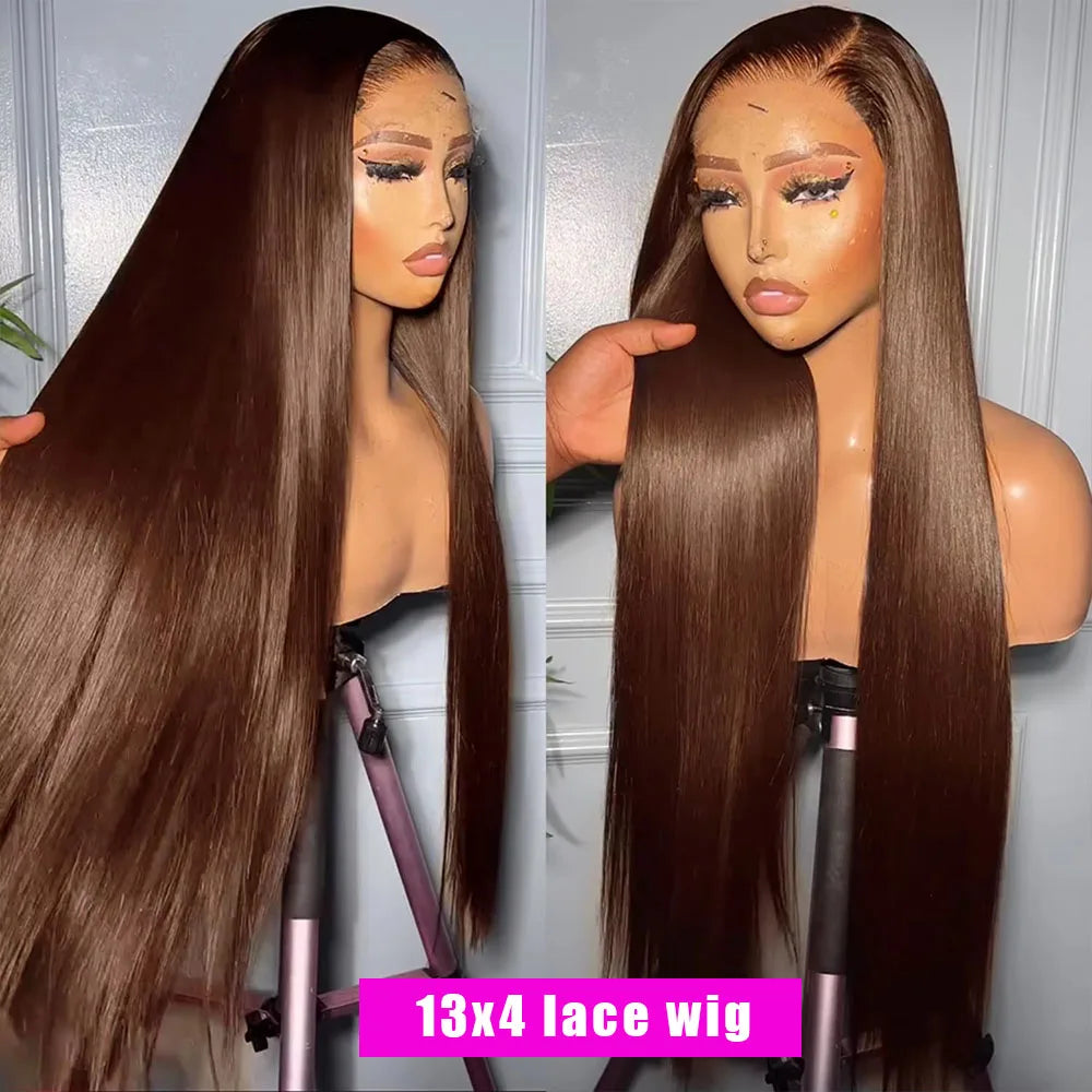Perruque Lace Front Cheveux Humains Lisse Brun Chocolat 13x4 & 13x6 Densité 180-200% 18-36 Pouces – CLEVI Paris