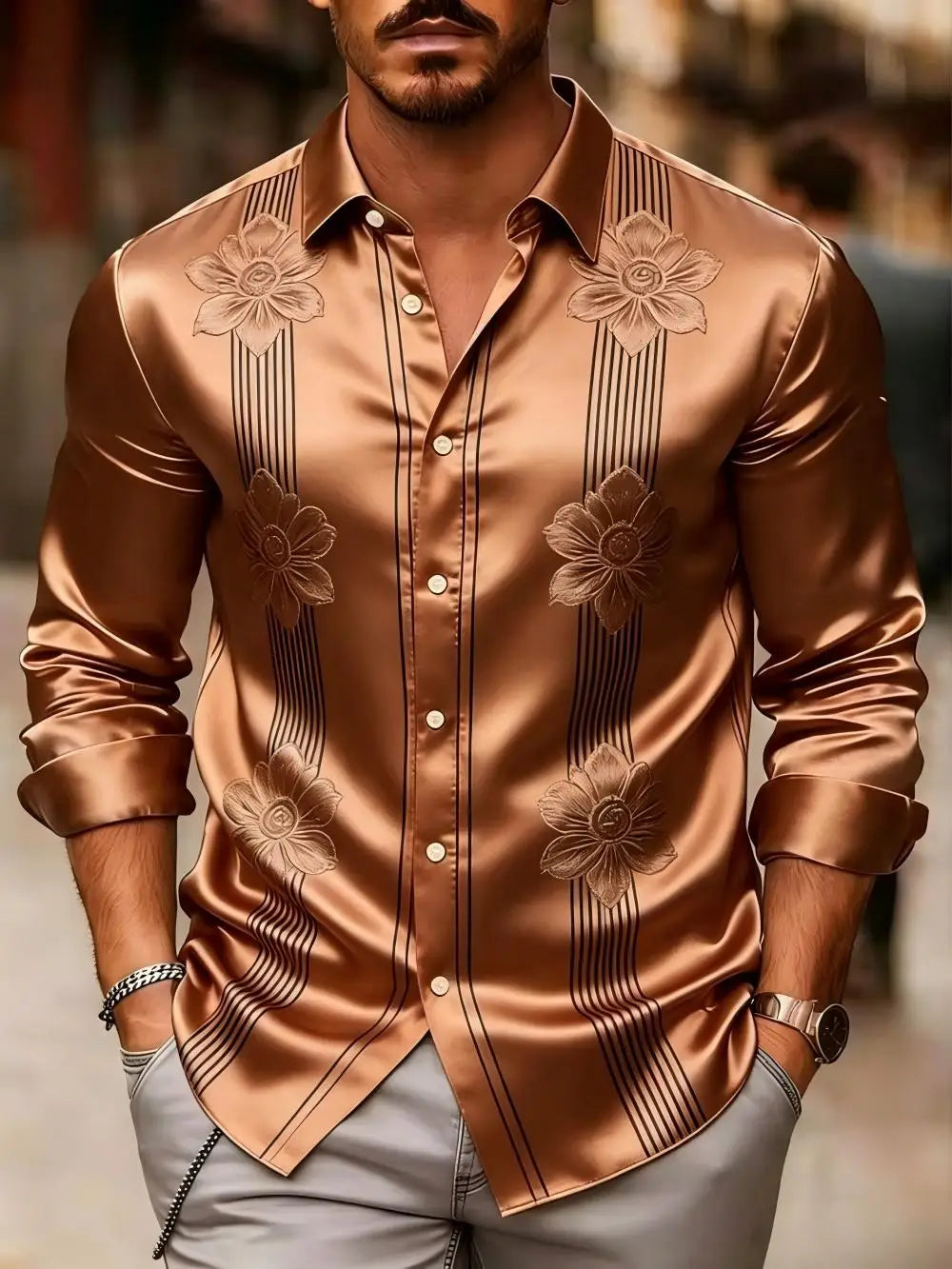 Chemise homme en satin à motifs imprimés – CLEVI Paris