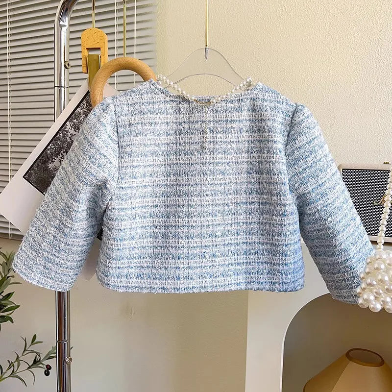 Ensemble fille bleu veste et jupe en coton – CLEVI Paris