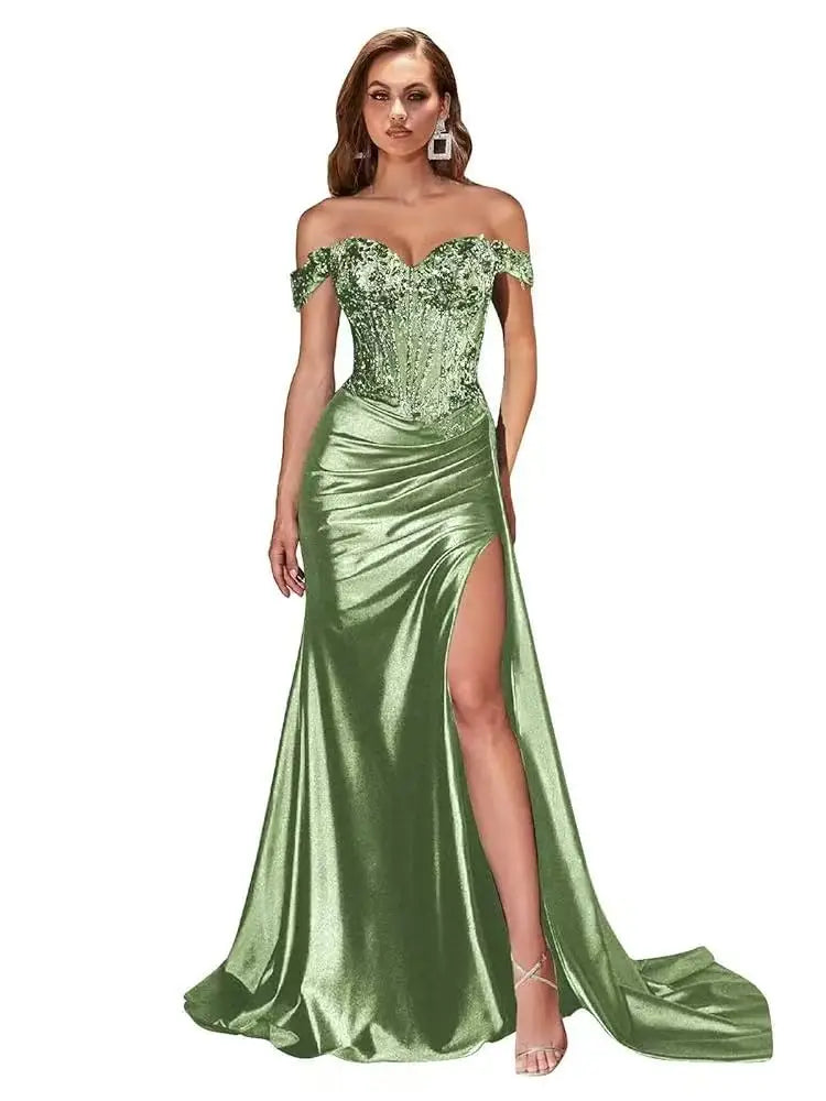 Robe de bal sirène en satin perlé – CLEVI Paris