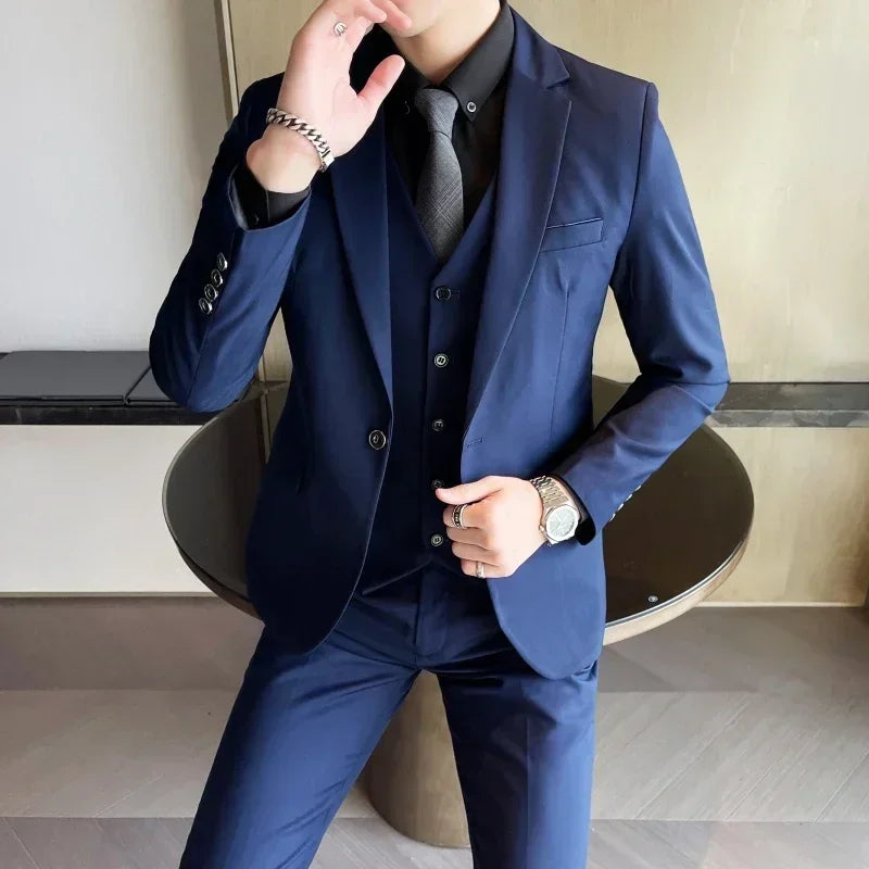Costume 3 Pièces Homme Blazer Gilet Pantalon Coupe Slim – CLEVI Paris