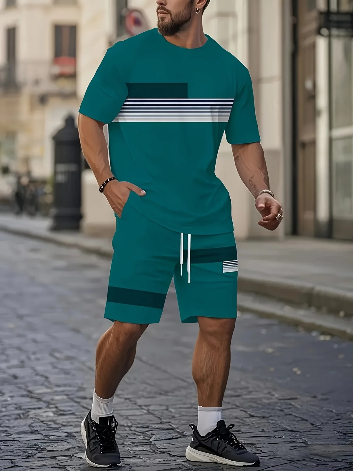 Ensemble homme imprimé col rond et bas à cordon – CLEVI Paris