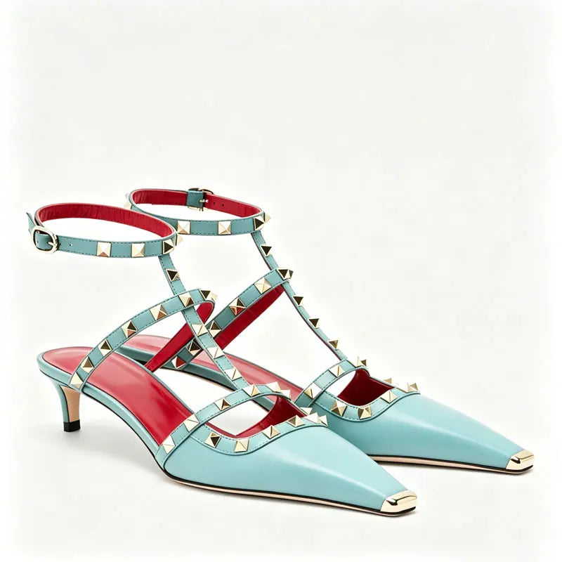 Sandales femme à talon fin et rivets – CLEVI Paris
