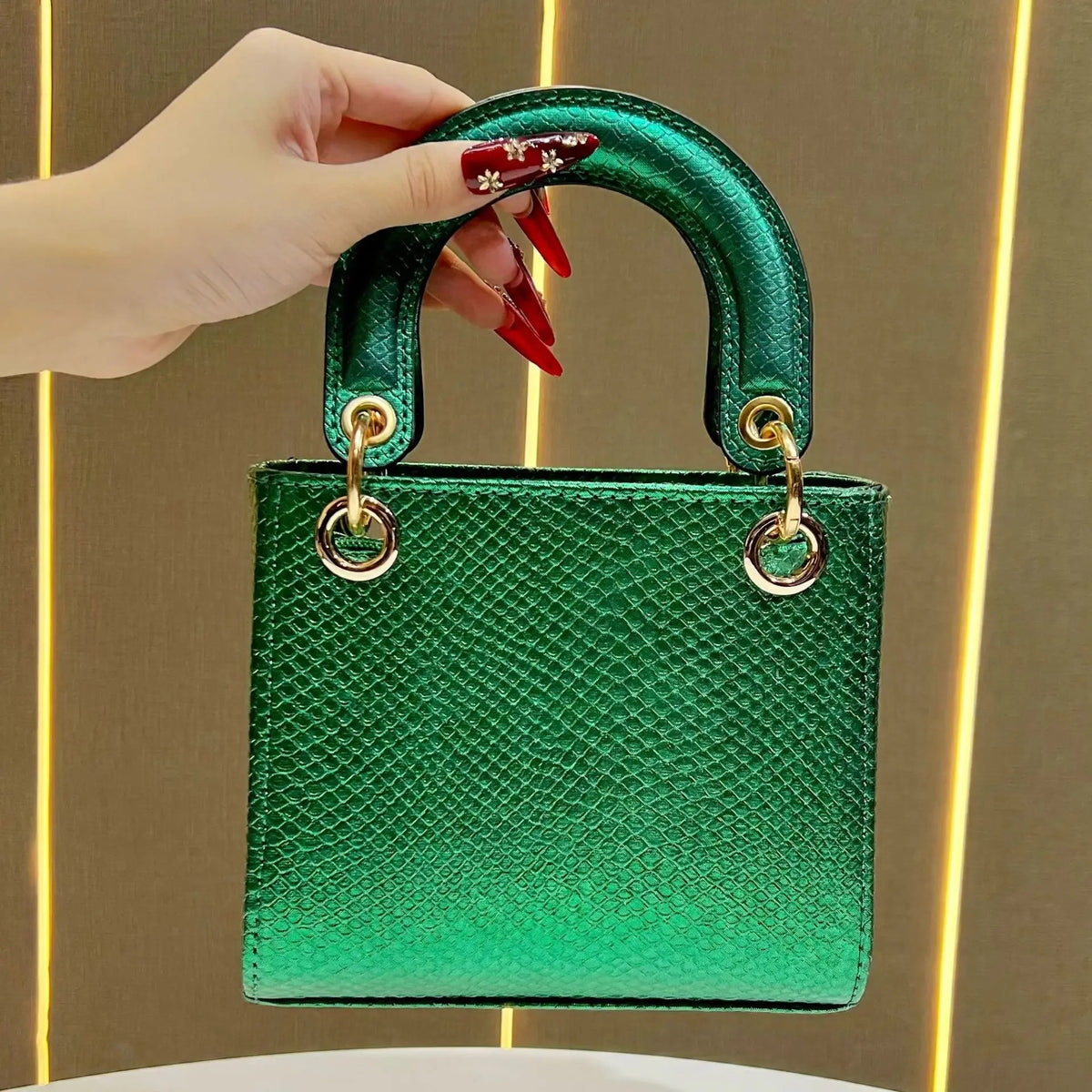 Mini Tote Bag Femme PU Rigide Motif Serpent 17×8×14,5cm 6 Coloris – CLEVI Paris