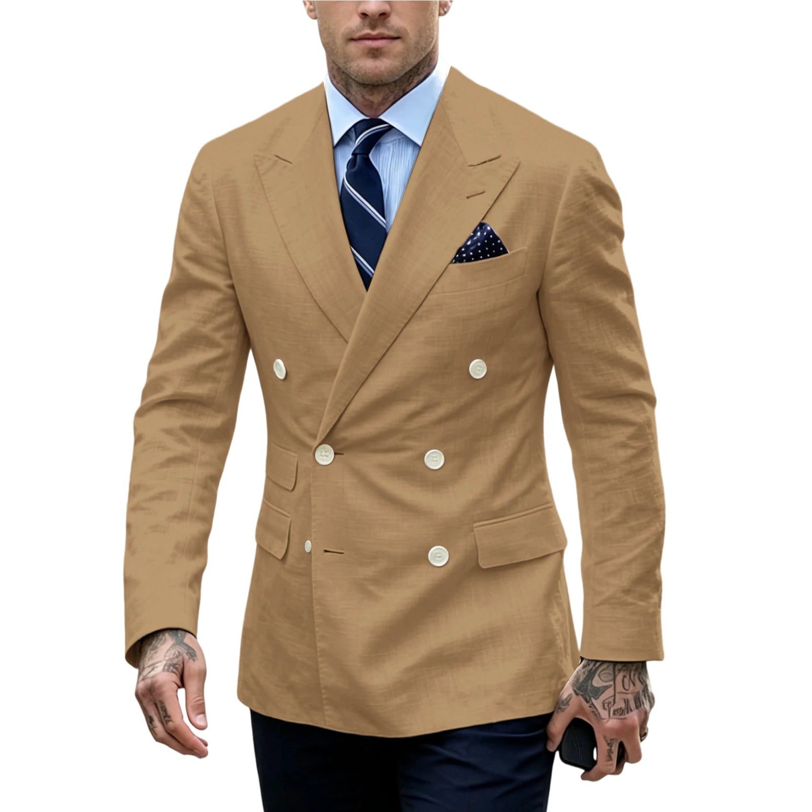 Blazer Homme Double Boutonnage Slim Fit Lin – CLEVI Paris