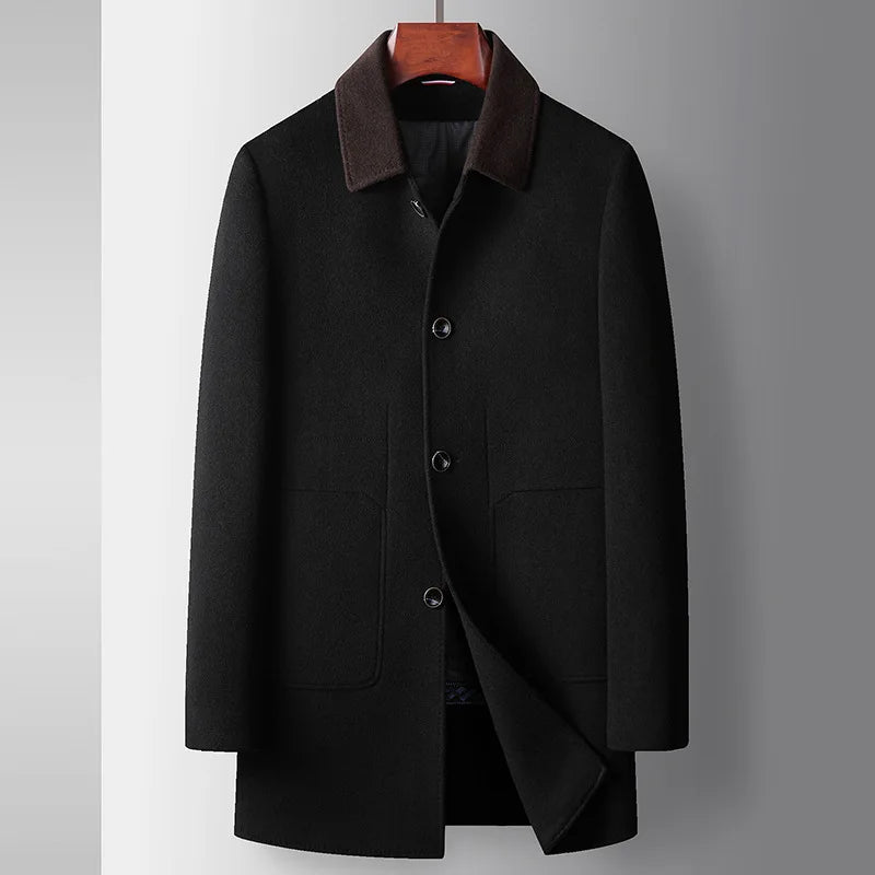 Manteau homme en laine à col contrasté – CLEVI Paris