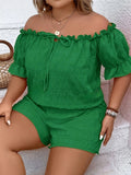 Ensemble 2 Pièces Femme Grande Taille Top Épaules Dénudées + Short Uni Casual Vacances – CLEVI Paris