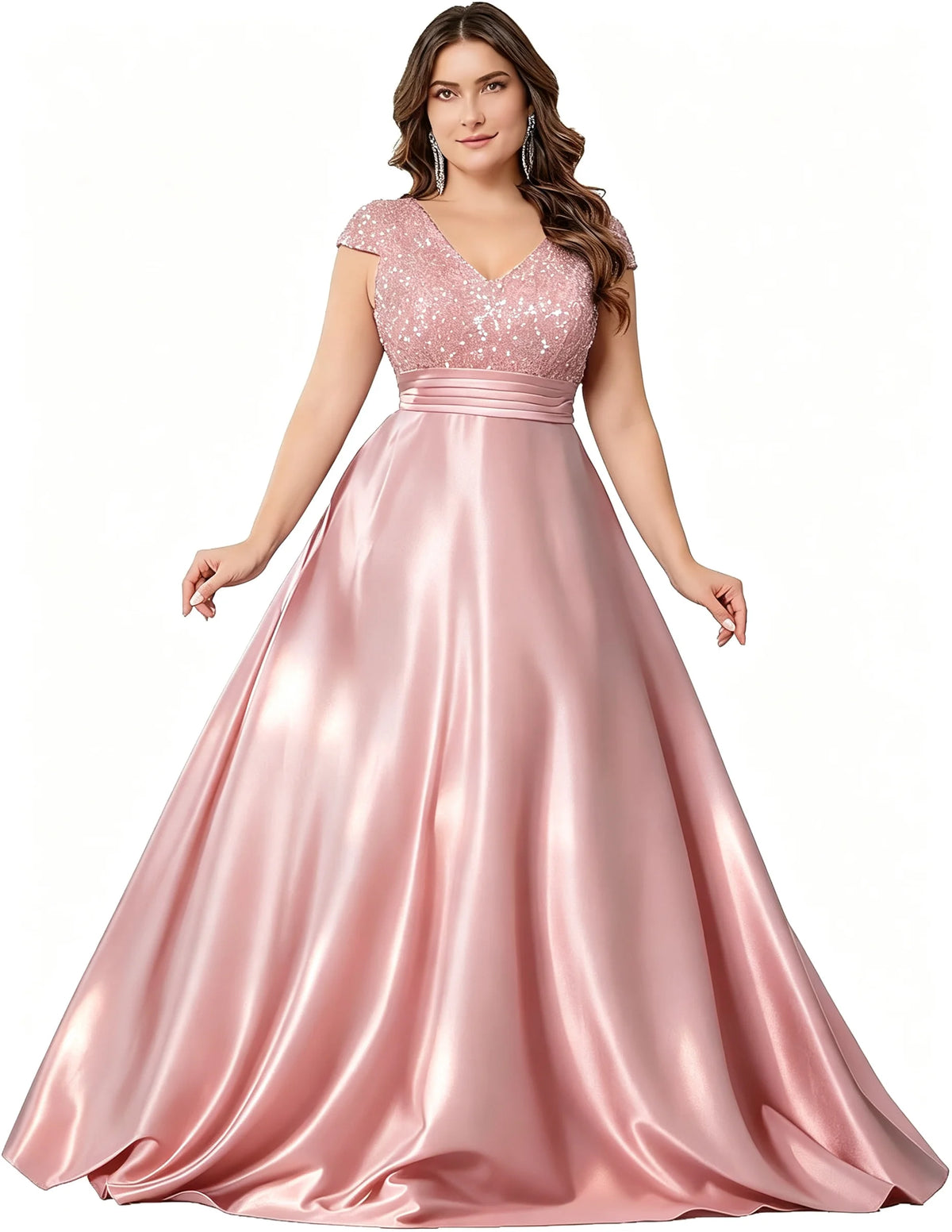 Robe longue satinée pailletée manches courtes – CLEVI Paris