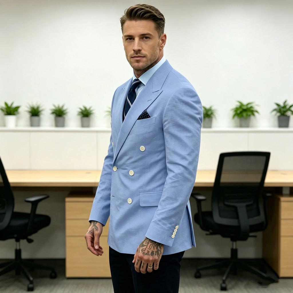 Blazer Homme Double Boutonnage Slim Fit Lin – CLEVI Paris