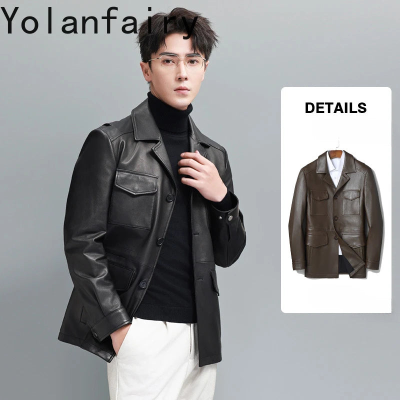 Veste homme en cuir de mouton boutonnée – CLEVI Paris