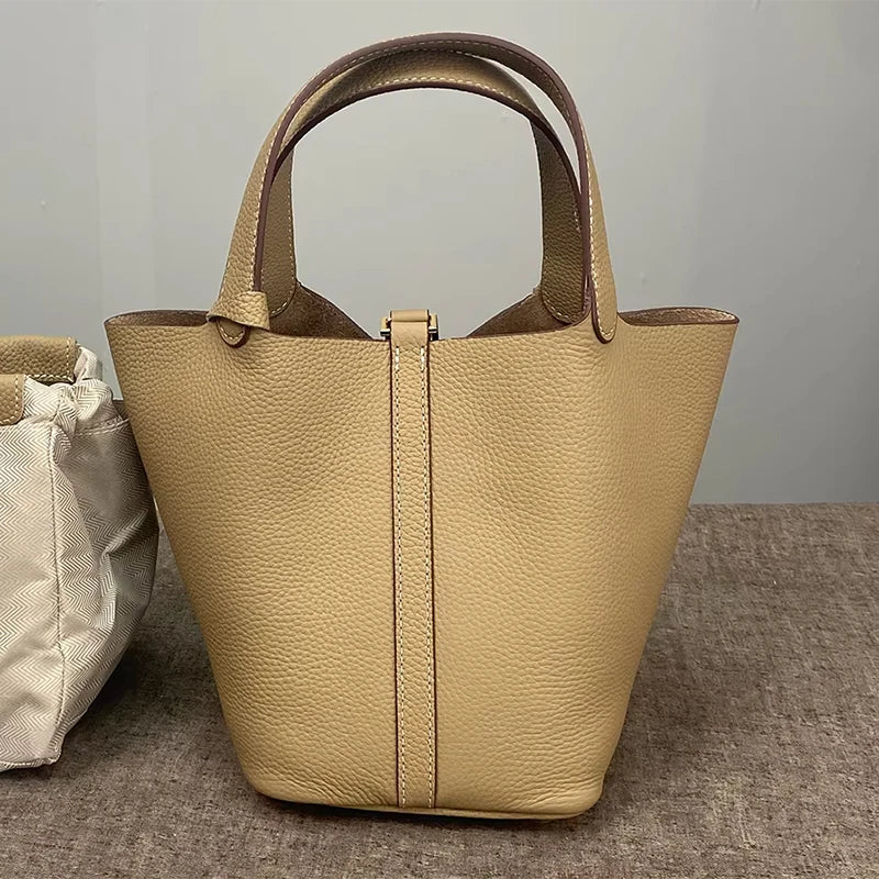 Sac Seau Cuir Togo Véritable Femme 2 Tailles Quincaillerie Or/Argent – CLEVI Paris