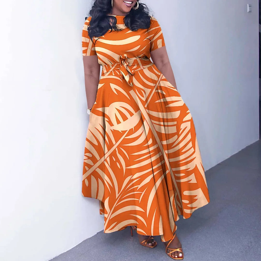Robe Femme Grande Taille Dentelle Col Rond Manches Courtes Longueur Cheville Casual – CLEVI Paris
