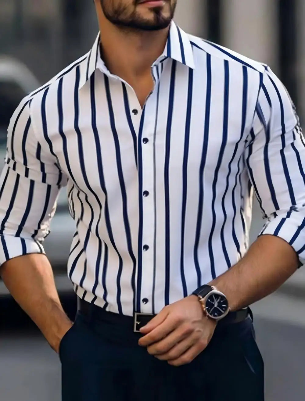 Chemise homme business rayée en soie – CLEVI Paris